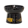 Dexypaws Bol surélevé en céramique pour chat 7 oz, Noir avec imprimé de poissons dorés Online now