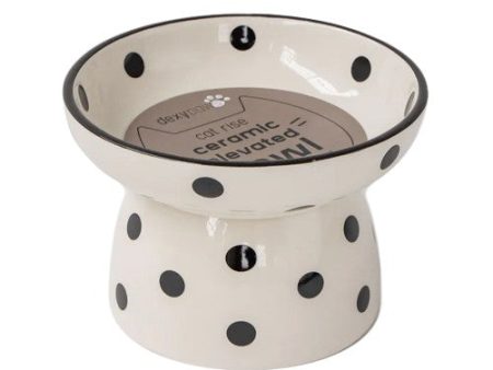 Dexypaws Bol surélevé en céramique pour chat 8.7 oz, Blanc avec imprimé de pois noirs For Discount