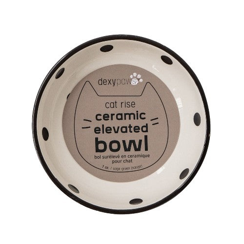 Dexypaws Bol surélevé en céramique pour chat 8.7 oz, Blanc avec imprimé de pois noirs For Discount