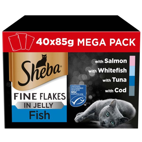 Sheba Fine Flakes Cat Pouches Fish Collection in Jelly (40x85g) For Sale