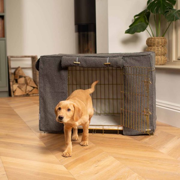 Gold Dog Crate with Crate Cover in Granite Bouclé by Lords & Labradors Online