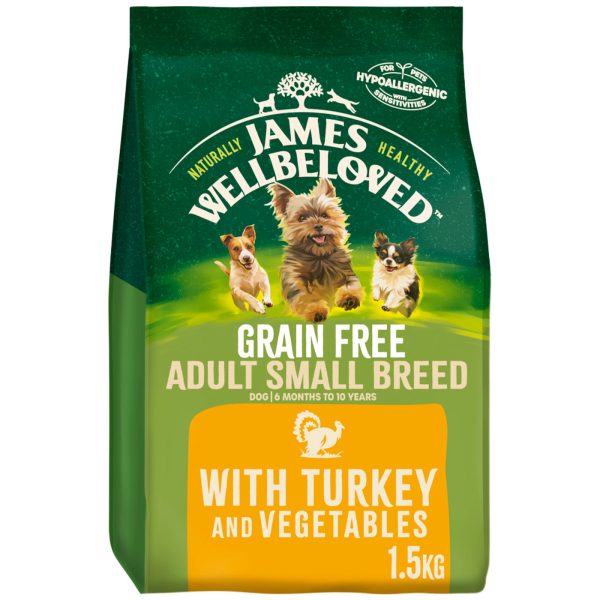 James Wellbeloved Turkey & Veg Grain Free Small Breed Adult Dog Food 1.5KG on Sale