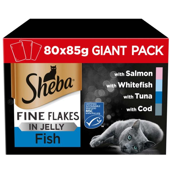 Sheba Fine Flakes Cat Pouches Fish Collection in Jelly Giant Pack (80x85g) Online now