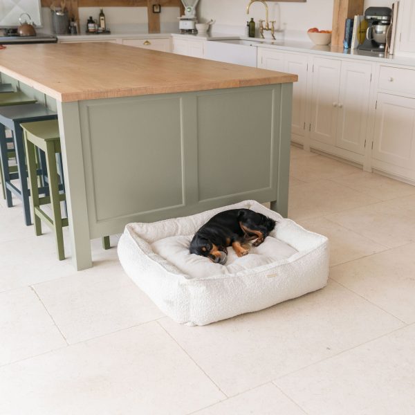 Box Bed With Removable Covers in Ivory Bouclé by Lords & Labradors on Sale