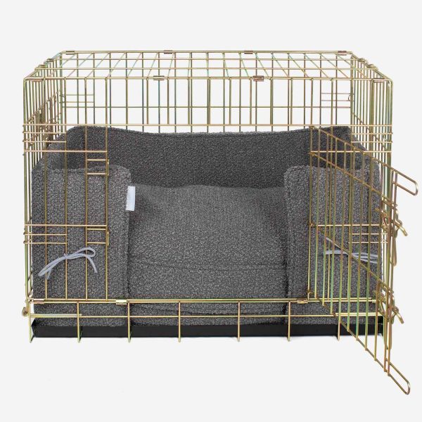 Gold Dog Crate with Cushion & Bumper in Granite Bouclé by Lords & Labradors For Discount