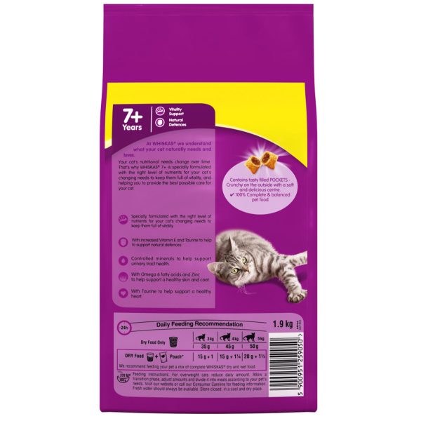 Whiskas 7+ Senior Cat Complete Dry Food with Chicken 1.9KG For Discount