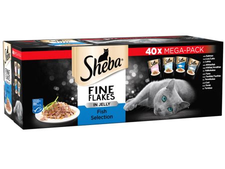 Sheba Fine Flakes Cat Pouches Fish Collection in Jelly (40x85g) For Sale