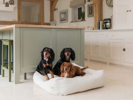 Box Bed With Removable Covers in Ivory Bouclé by Lords & Labradors on Sale