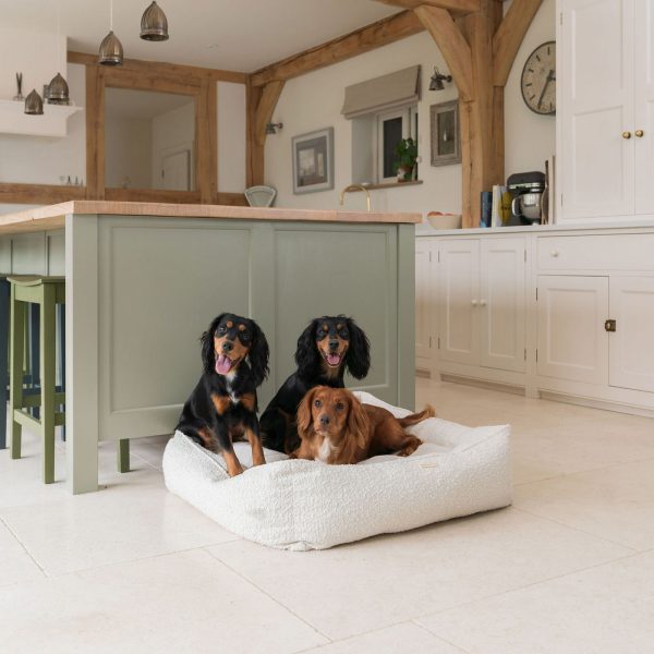 Box Bed With Removable Covers in Ivory Bouclé by Lords & Labradors on Sale