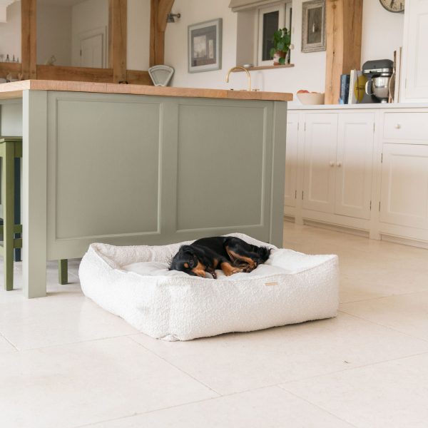 Box Bed With Removable Covers in Ivory Bouclé by Lords & Labradors on Sale