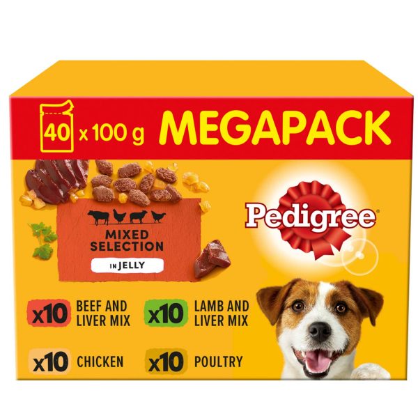 Pedigree Adult Dog Pouches Mixed Selection in Jelly Mega Pack (40x100g) Discount