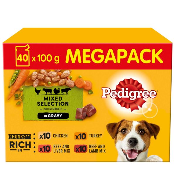 Pedigree Adult Dog Pouches Mixed Selection in Gravy Mega Pack (40x100g) Sale