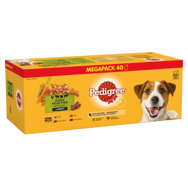 Pedigree Adult Dog Pouches Mixed Selection in Gravy Mega Pack (40x100g) Sale