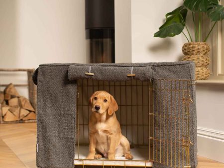 Gold Dog Crate with Crate Cover in Granite Bouclé by Lords & Labradors Online