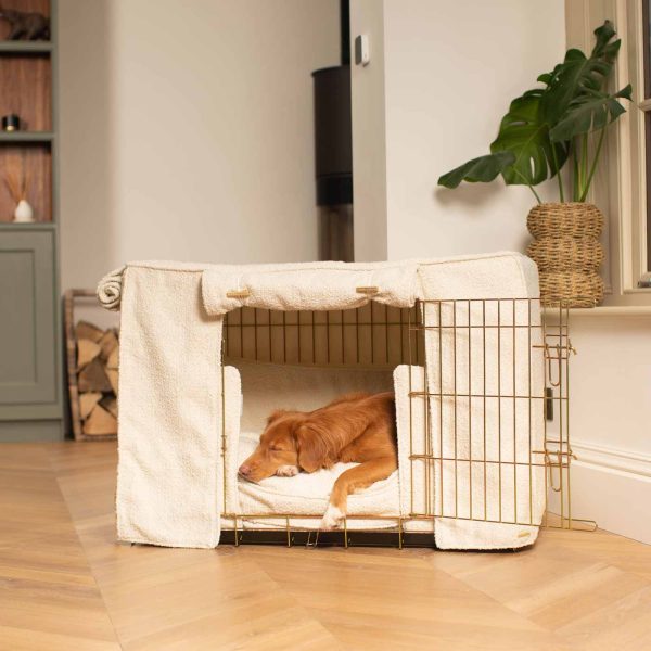 Dog Crate Set In Ivory Bouclé by Lords & Labradors Online