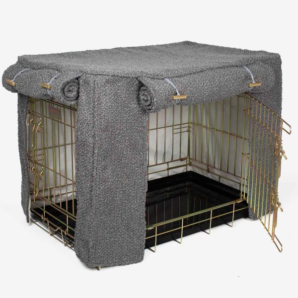 Gold Dog Crate with Crate Cover in Granite Bouclé by Lords & Labradors Online